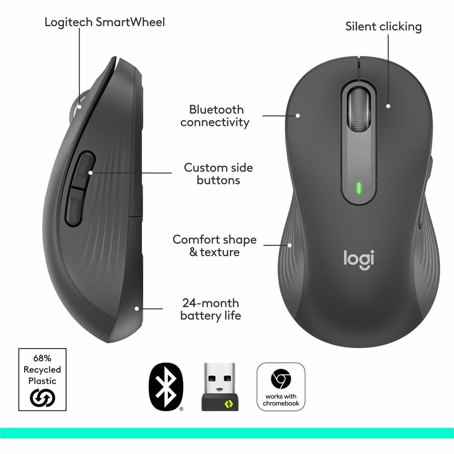 Alternate-Image2 Image for Logitech Signature M650 L Full Size Wireless Mouse (Left-Handed) - For Large Sized Hands, 2-Year Battery, Silent Clicks, Customizable Side Buttons, Bluetooth, for PC/Mac/Multi-Device/Chromebook