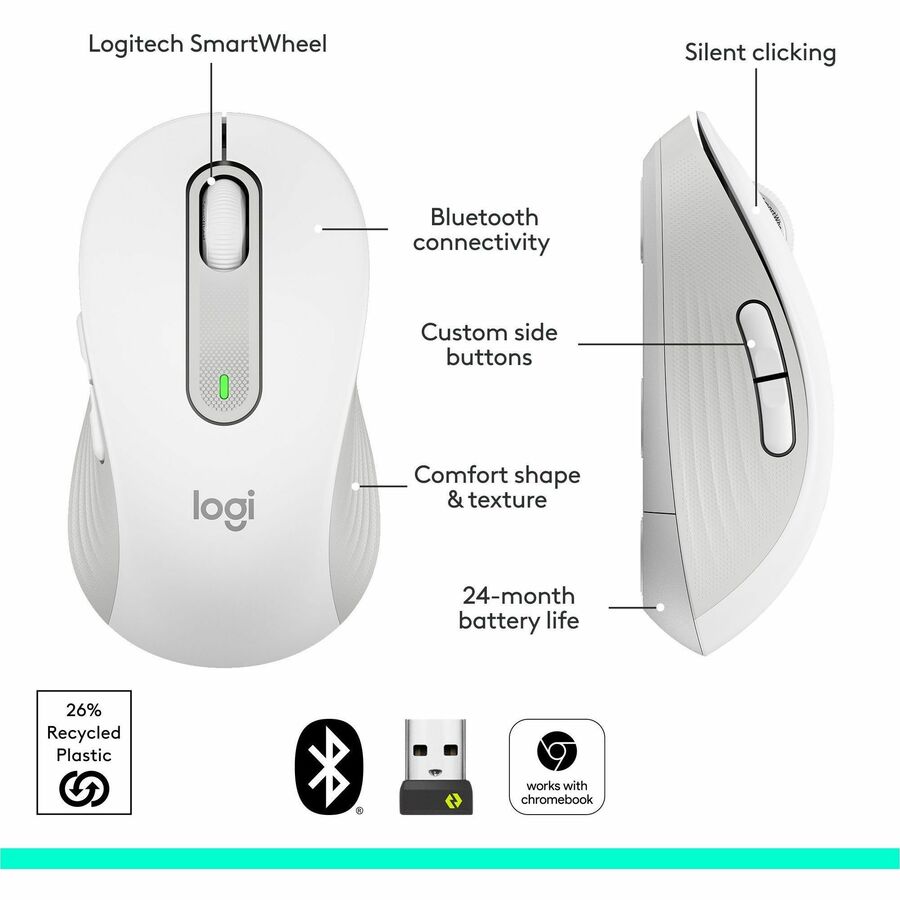 Alternate-Image4 Image for Logitech Signature M650 Wireless Mouse - For Small to Medium Sized Hands, 2-Year Battery, Silent Clicks, Off-white