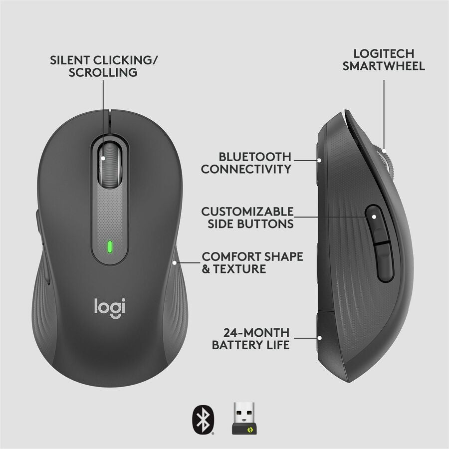 Alternate-Image5 Image for Logitech Signature M650 for Business Wireless Mouse, For Small to Medium Sized Hands, Logi Bolt, Graphite