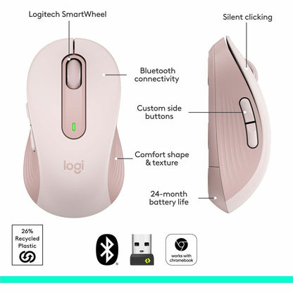 Alternate-Image7 Image for Logitech Signature M650 Wireless Mouse - For Small to Medium Sized Hands, 2-Year Battery, Silent Clicks, Rose