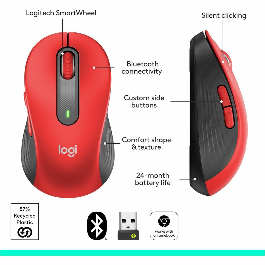 Alternate-Image5 Image for Logitech Signature M650 L Full Size Wireless Mouse - For Large Sized Hands, 2-Year Battery, Silent Clicks, Bluetooth, Red