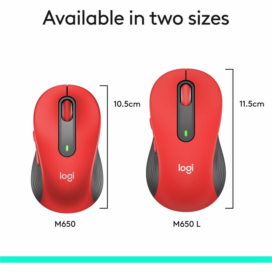 Alternate-Image7 Image for Logitech Signature M650 L Full Size Wireless Mouse - For Large Sized Hands, 2-Year Battery, Silent Clicks, Bluetooth, Red