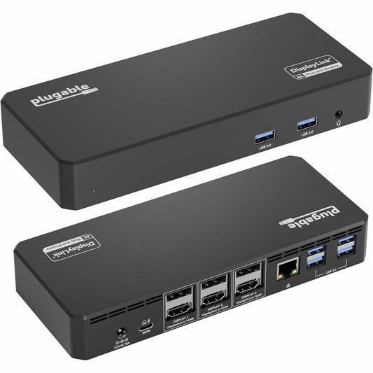 Main Image for Plugable 12-in-1 USB C Triple Monitor Docking Station, Triple 4K Displays with 3X HDMI or 3X DisplayPort