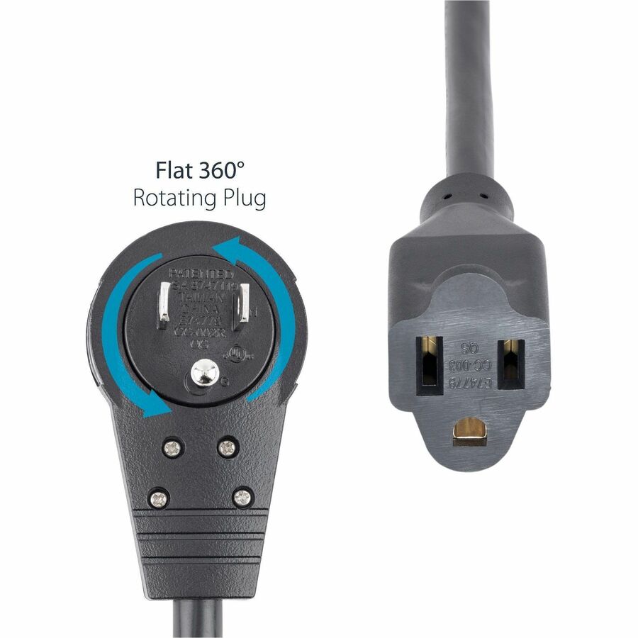 Alternate-Image2 Image for StarTech.com 6ft Power Extension Cord, Rotating Flat Plug Extension Cord, NEMA 5-15P to NEMA 5-15R Cable, 16 AWG, 125V/15A, UL Certified