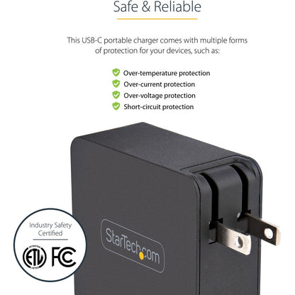 Alternate-Image3 Image for StarTech.com USB C Wall Charger, 60W PD with 6ft/2m Cable, Portable USB Type C Laptop Charger, Universal Adapter, USB IF/ETL Certified