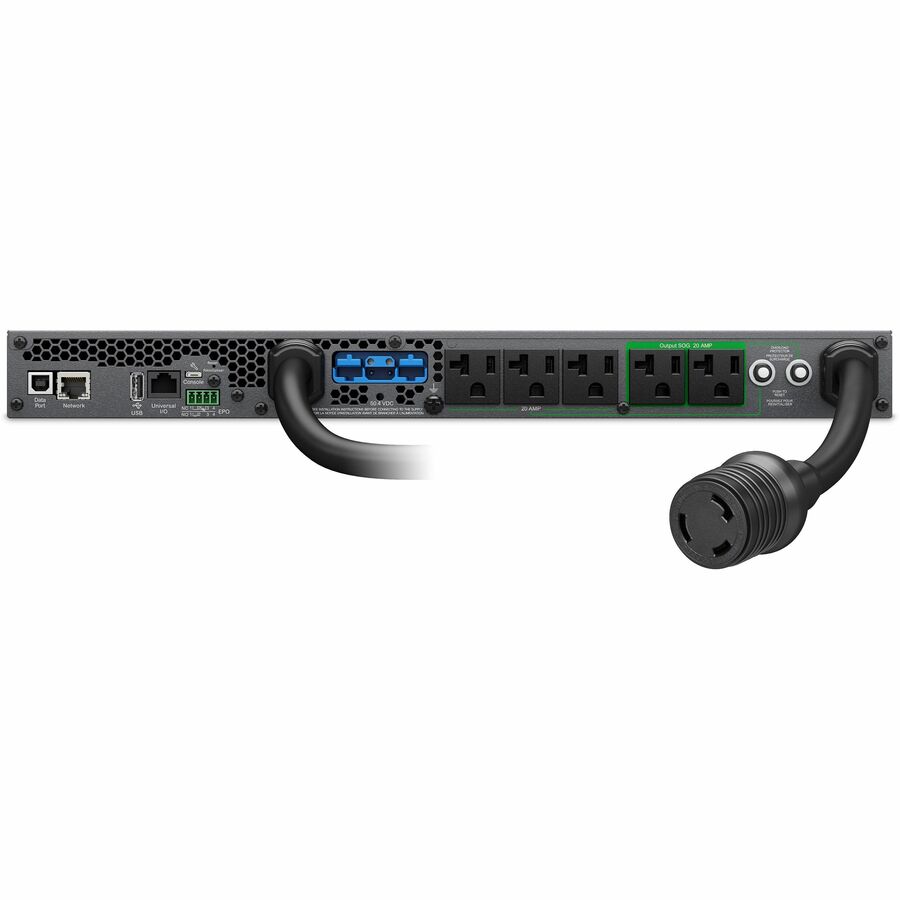 Rear Image for APC Smart-UPS Ultra On-Line, 2200VA, Lithium-ion, Rack/Tower 1U, 120V, 5x 5-20R, 1x L5-20R NEMA outlets, Network Card, Extended runtime, W/rail kit