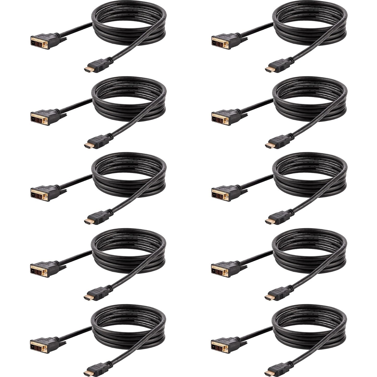 Main Image for StarTech.com 6ft (1.8m) HDMI to DVI Cable, DVI-D to HDMI Display Cable (1920x1200p), 10 Pack, Black, HDMI to DVI-D Adapter Cord M/M
