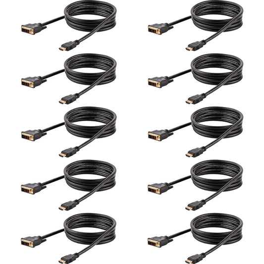 Main Image for StarTech.com 6ft (1.8m) HDMI to DVI Cable, DVI-D to HDMI Display Cable (1920x1200p), 10 Pack, Black, HDMI to DVI-D Adapter Cord M/M