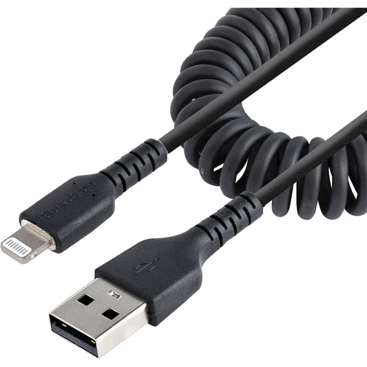 Main Image for StarTech.com 50cm/20in USB to Lightning Cable, MFi Certified, Coiled iPhone Charger Cable, Black, Durable TPE Jacket Aramid Fiber