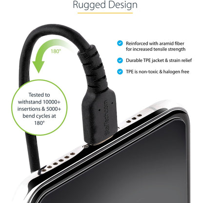 Alternate-Image3 Image for StarTech.com 50cm/20in USB to Lightning Cable, MFi Certified, Coiled iPhone Charger Cable, Black, Durable TPE Jacket Aramid Fiber