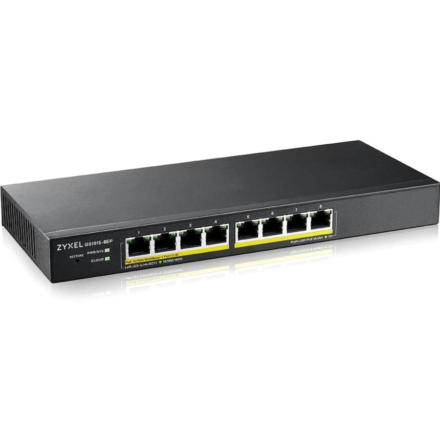 Alternate-Image1 Image for ZYXEL GS1915-8EP 8-Port Gigabit Smart Nebula Cloud Managed PoE Switch | 8 PoE+ Ports at 60W