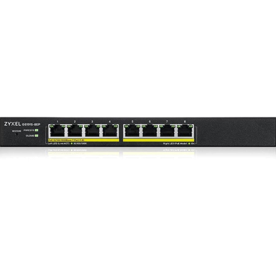 Main Image for ZYXEL GS1915-8EP 8-Port Gigabit Smart Nebula Cloud Managed PoE Switch | 8 PoE+ Ports at 60W