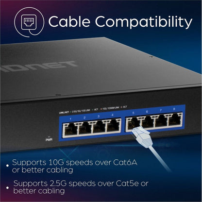 Alternate-Image3 Image for TRENDnet 8-Port 10G Switch, TEG-S708, 8 x 10G RJ-45 Ports, 160Gbps Switching Capacity Rack mountable, Ethernet Splitter, NDAA & TAA Compliant, Lifetime Protection, Black