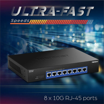 Alternate-Image6 Image for TRENDnet 8-Port 10G Switch, TEG-S708, 8 x 10G RJ-45 Ports, 160Gbps Switching Capacity Rack mountable, Ethernet Splitter, NDAA & TAA Compliant, Lifetime Protection, Black