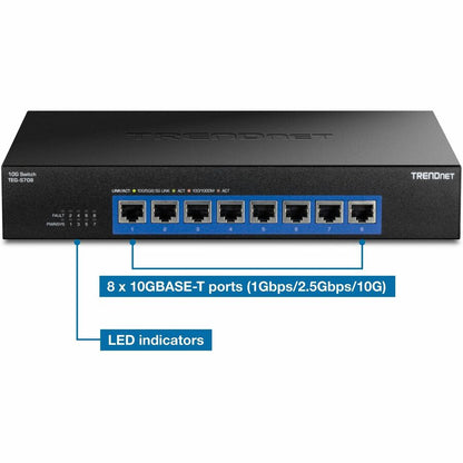 Alternate-Image8 Image for TRENDnet 8-Port 10G Switch, TEG-S708, 8 x 10G RJ-45 Ports, 160Gbps Switching Capacity Rack mountable, Ethernet Splitter, NDAA & TAA Compliant, Lifetime Protection, Black