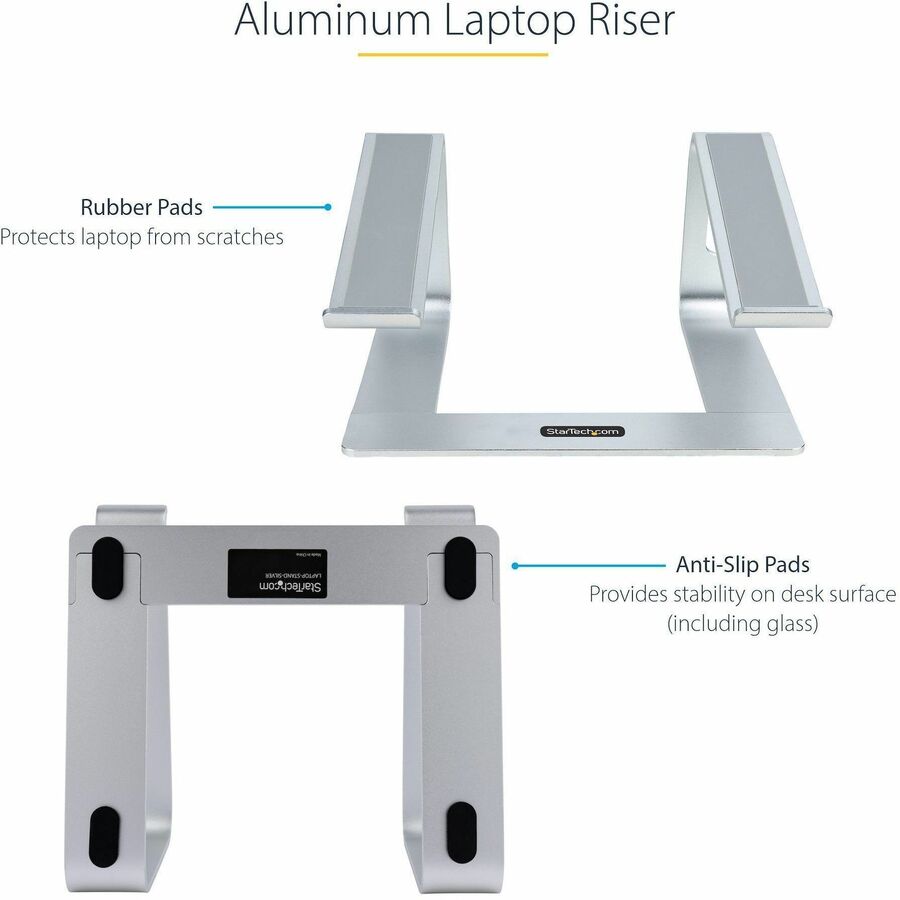 Alternate-Image3 Image for StarTech.com Laptop Stand for Desk, Supports 5kg / 11lb, Aluminum, Silver, Ergonomic Laptop Riser, Portable Laptop Holder for Desk