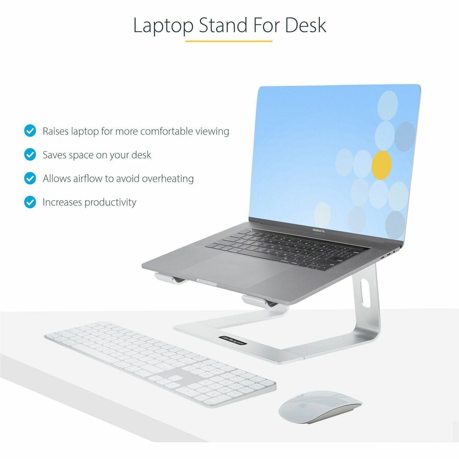 Alternate-Image1 Image for StarTech.com Laptop Stand for Desk, Supports 5kg / 11lb, Aluminum, Silver, Ergonomic Laptop Riser, Portable Laptop Holder for Desk