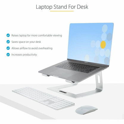 Alternate-Image1 Image for StarTech.com Laptop Stand for Desk, Supports 5kg / 11lb, Aluminum, Silver, Ergonomic Laptop Riser, Portable Laptop Holder for Desk
