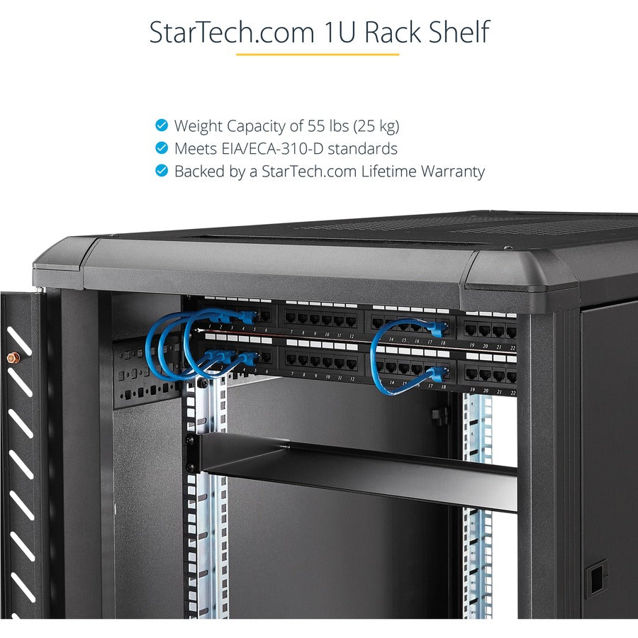 Alternate-Image4 Image for StarTech 1U Server Rack Cabinet Shelf - Fixed 20" Deep Cantilever Rackmount Tray for 19" Data/AV/Network Enclosure w/cage nuts, screws