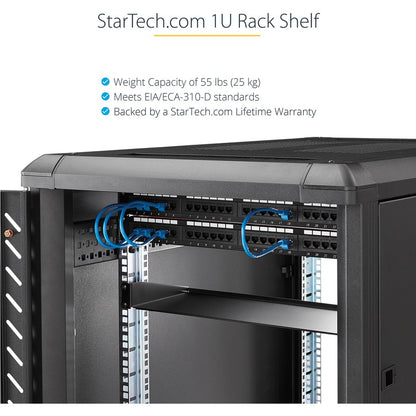 Alternate-Image4 Image for StarTech 1U Server Rack Cabinet Shelf - Fixed 20" Deep Cantilever Rackmount Tray for 19" Data/AV/Network Enclosure w/cage nuts, screws
