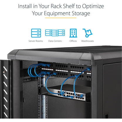 Alternate-Image5 Image for StarTech 1U Server Rack Cabinet Shelf - Fixed 20" Deep Cantilever Rackmount Tray for 19" Data/AV/Network Enclosure w/cage nuts, screws