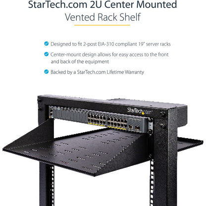 Alternate-Image5 Image for StarTech 2U Vented Server Rack Shelf - Center Mount Fixed 20" Deep Cantilever Rackmount Tray for 19" Data/AV/Network w/Cage Nuts