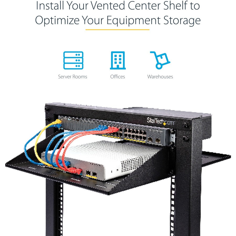 Alternate-Image6 Image for StarTech 2U Vented Server Rack Shelf - Center Mount Fixed 20" Deep Cantilever Rackmount Tray for 19" Data/AV/Network w/Cage Nuts