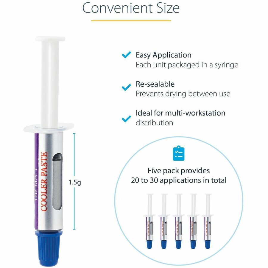 Alternate-Image3 Image for StarTech.com Thermal Paste, Pack of 5 Syringes (1.5g/ea), Metal Oxide Heat Sink Compound, CPU Paste