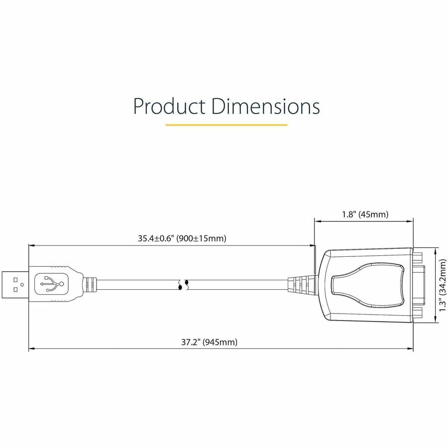 Alternate-Image5 Image for StarTech.com 3ft (1m) USB to Serial Cable with COM Port Retention, DB9 Male RS232 to USB Converter, USB to Serial Adapter, Prolific IC