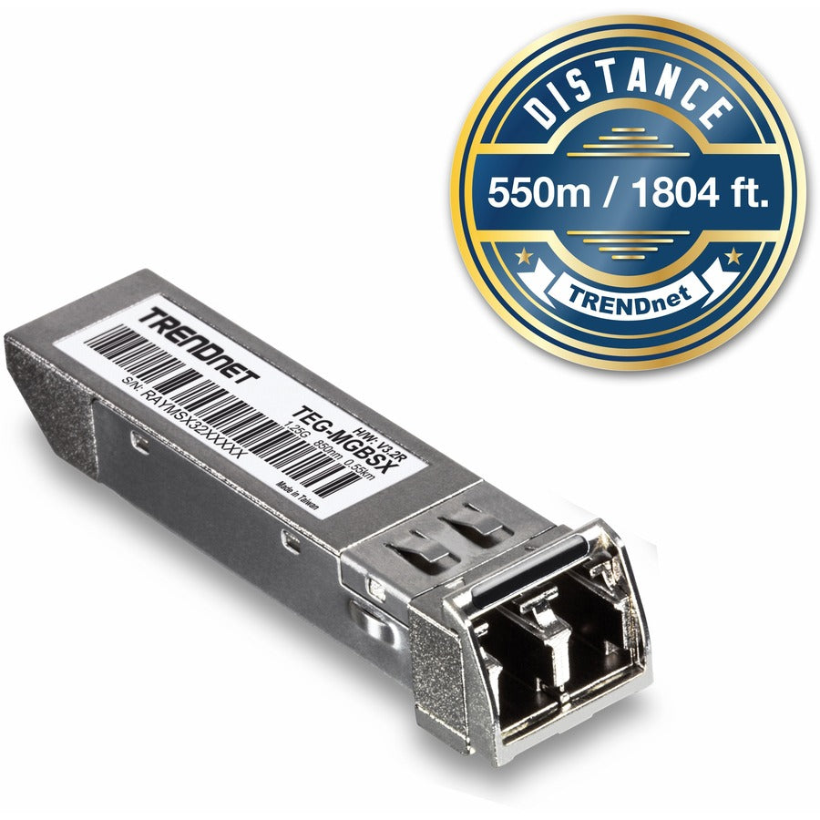 Alternate-Image3 Image for TRENDnet SFP Multi-Mode LC Module, Up To 550m (1800 Ft), Mini-GBIC, Hot Pluggable, IEEE 802.3z Gigabit Ethernet, Supports Up To 1.25 Gbps, Lifetime Protection, Silver, TEG-MGBSX