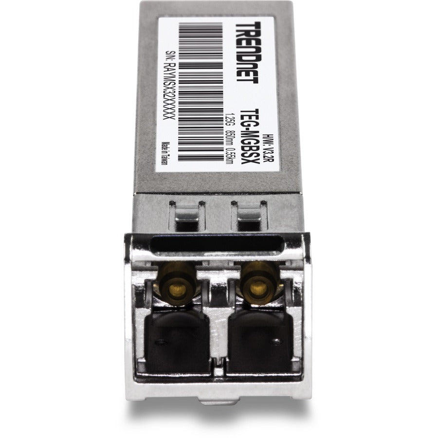 Alternate-Image4 Image for TRENDnet SFP Multi-Mode LC Module, Up To 550m (1800 Ft), Mini-GBIC, Hot Pluggable, IEEE 802.3z Gigabit Ethernet, Supports Up To 1.25 Gbps, Lifetime Protection, Silver, TEG-MGBSX