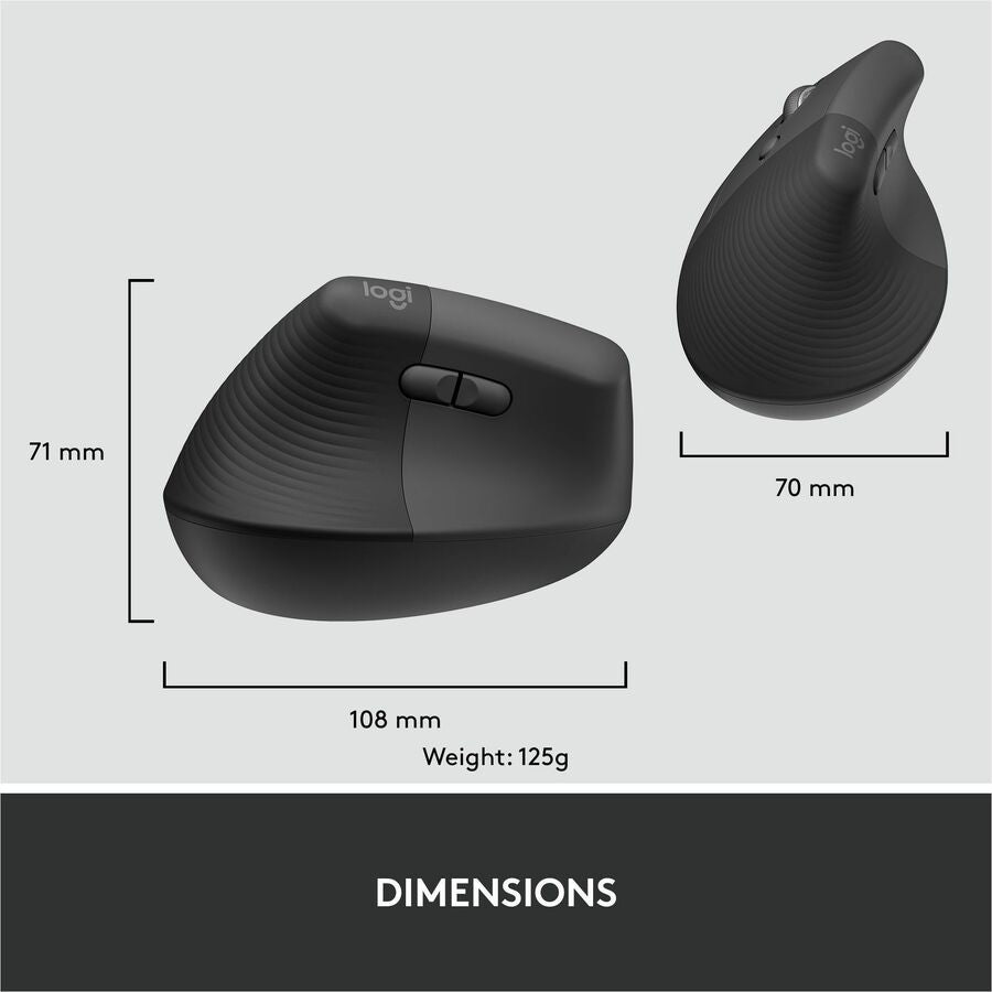 Alternate-Image7 Image for Logitech Lift for Business Left, Vertical Ergonomic Mouse - Left-handed, Wireless, Bluetooth or Secured Logi Bolt USB, Quiet clicks, Graphite