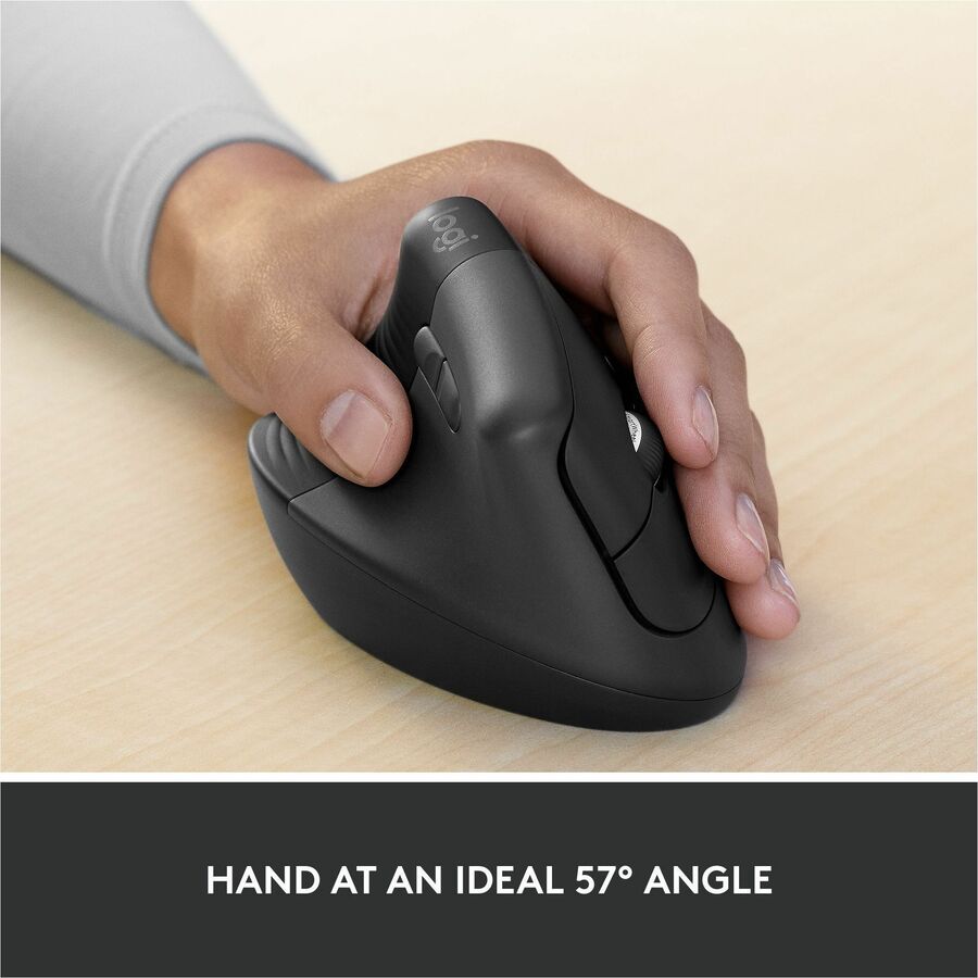 Alternate-Image3 Image for Logitech Lift for Business Left, Vertical Ergonomic Mouse - Left-handed, Wireless, Bluetooth or Secured Logi Bolt USB, Quiet clicks, Graphite