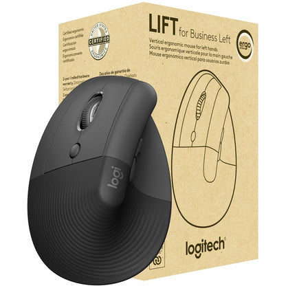 Main Image for Logitech Lift for Business Left, Vertical Ergonomic Mouse - Left-handed, Wireless, Bluetooth or Secured Logi Bolt USB, Quiet clicks, Graphite