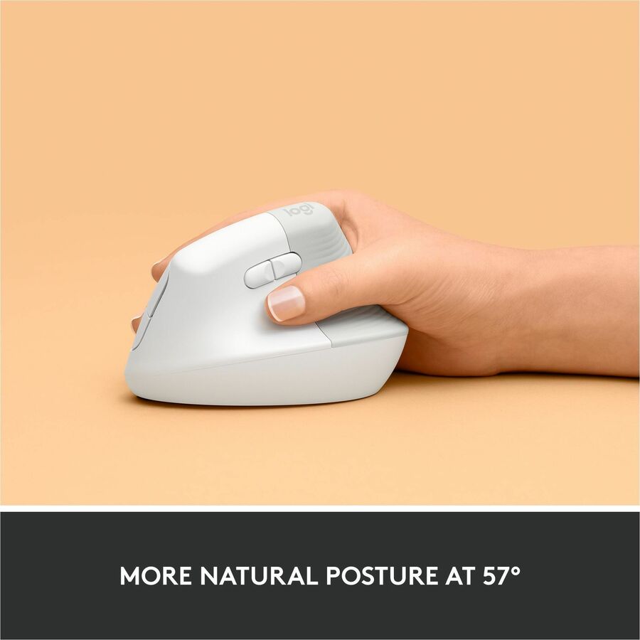 Alternate-Image2 Image for Logitech Lift Vertical Ergonomic Mouse, Wireless, Bluetooth or Logi Bolt USB receiver, Quiet clicks, 4 buttons, Off-white