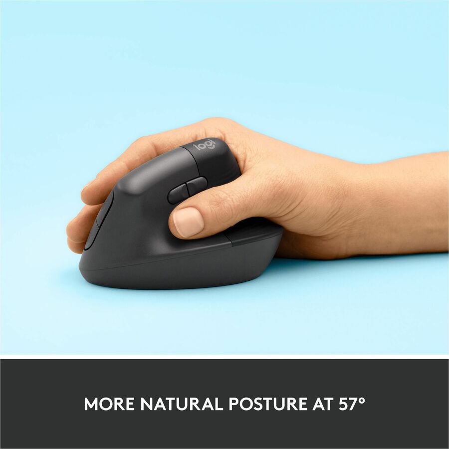 Alternate-Image2 Image for Logitech Lift Vertical Ergonomic Mouse, Wireless, Bluetooth or Logi Bolt USB receiver, Quiet clicks, 4 buttons, Graphite