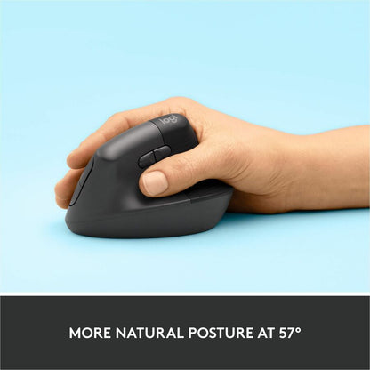 Alternate-Image2 Image for Logitech Lift Vertical Ergonomic Mouse, Wireless, Bluetooth or Logi Bolt USB receiver, Quiet clicks, 4 buttons, Graphite