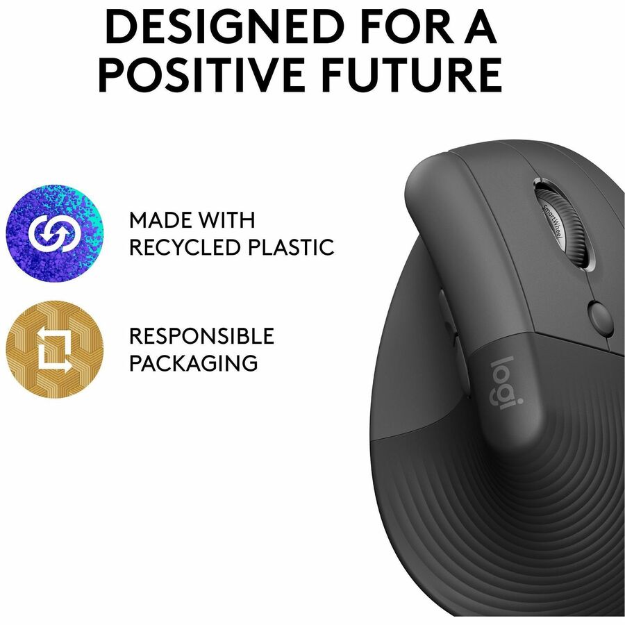 Alternate-Image4 Image for Logitech Lift Vertical Ergonomic Mouse, Wireless, Bluetooth or Logi Bolt USB receiver, Quiet clicks, 4 buttons, Graphite