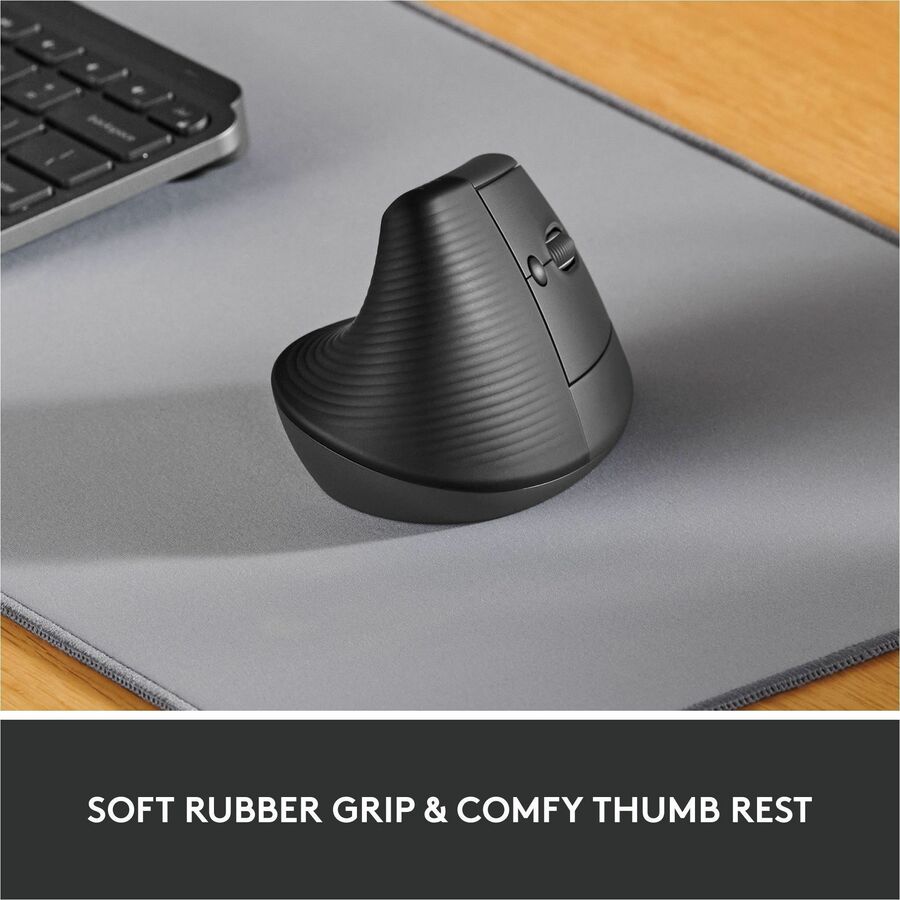 Alternate-Image1 Image for Logitech Lift Vertical Ergonomic Mouse, Wireless, Bluetooth or Logi Bolt USB receiver, Quiet clicks, 4 buttons, Graphite