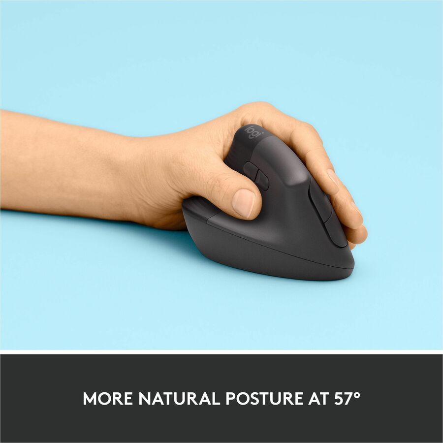 Alternate-Image2 Image for Logitech Lift Left Vertical Ergonomic Mouse, Left-handed, Wireless, Bluetooth or Logi Bolt USB, Quiet clicks, Graphite