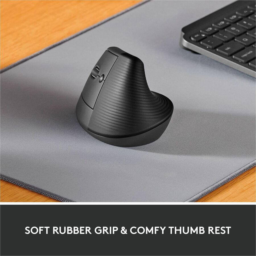 Alternate-Image1 Image for Logitech Lift Left Vertical Ergonomic Mouse, Left-handed, Wireless, Bluetooth or Logi Bolt USB, Quiet clicks, Graphite
