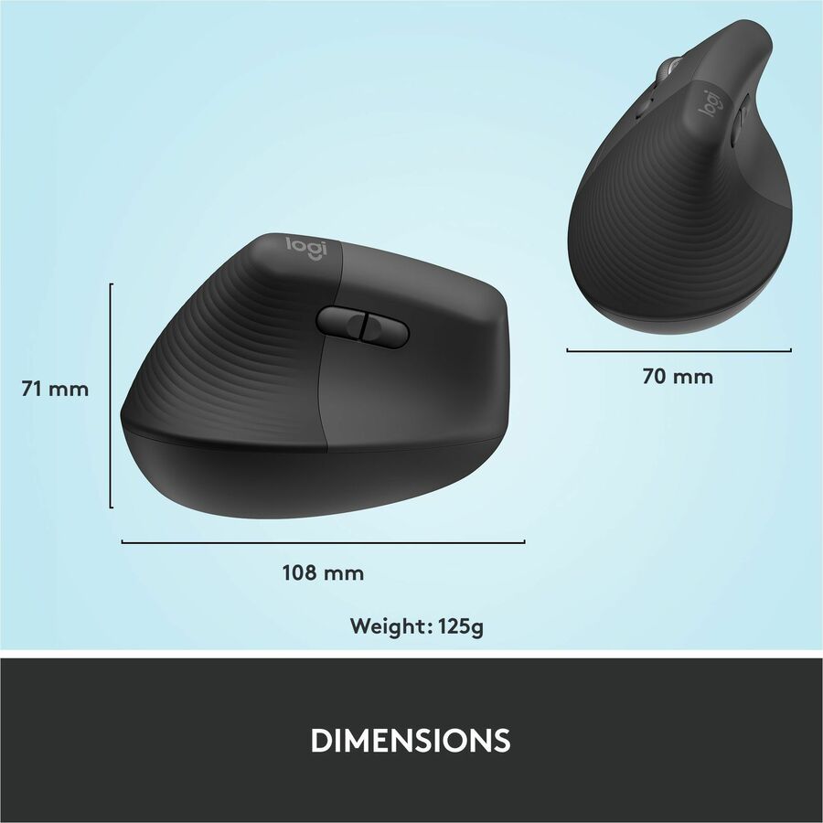 Alternate-Image8 Image for Logitech Lift Left Vertical Ergonomic Mouse, Left-handed, Wireless, Bluetooth or Logi Bolt USB, Quiet clicks, Graphite