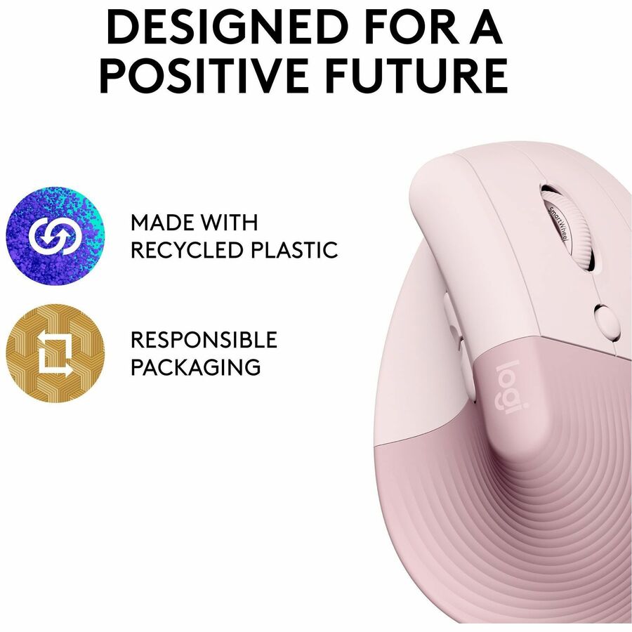 Alternate-Image4 Image for Logitech Lift Vertical Ergonomic Mouse, Wireless, Bluetooth or Logi Bolt USB receiver, Quiet clicks, 4 buttons, Rose