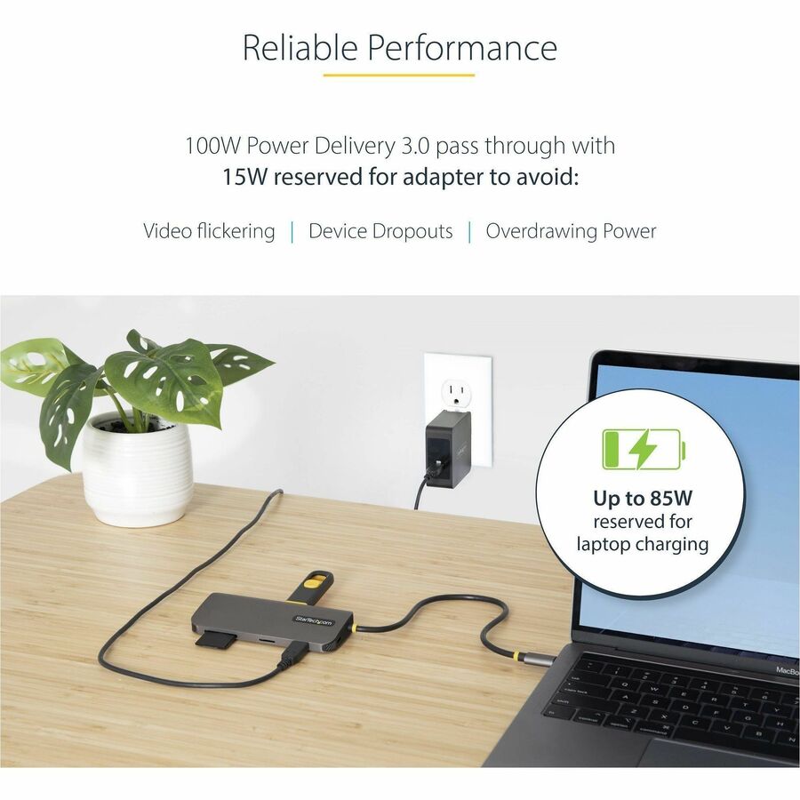 Alternate-Image4 Image for StarTech.com USB C Multiport Adapter, 4K 60Hz HDMI HDR10 Video, 3 Port 5Gbps USB-A Hub, 100W PD Pass-Through, GbE, SD/MicroSD, Mini Dock