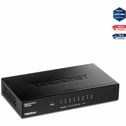 Main Image for TRENDnet 8-Port Gigabit Desktop Switch, TEG-S83, 8 x Gigabit RJ-45 Ports, 16Gbps Switching Capacity, Fanless Design, Metal Enclosure, Lifetime Protection, Black