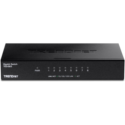 Alternate-Image3 Image for TRENDnet 8-Port Gigabit Desktop Switch, TEG-S83, 8 x Gigabit RJ-45 Ports, 16Gbps Switching Capacity, Fanless Design, Metal Enclosure, Lifetime Protection, Black