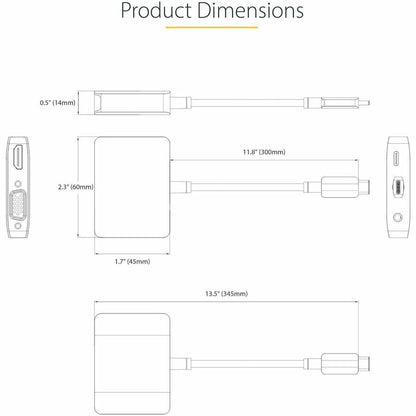 Alternate-Image2 Image for StarTech USB C Video Adapter, USB C to HDMI VGA Multiport Adapter, 3.5mm Audio, 4K 60Hz HDR, 100W PD 3.0 PT, USB C Display Adapter