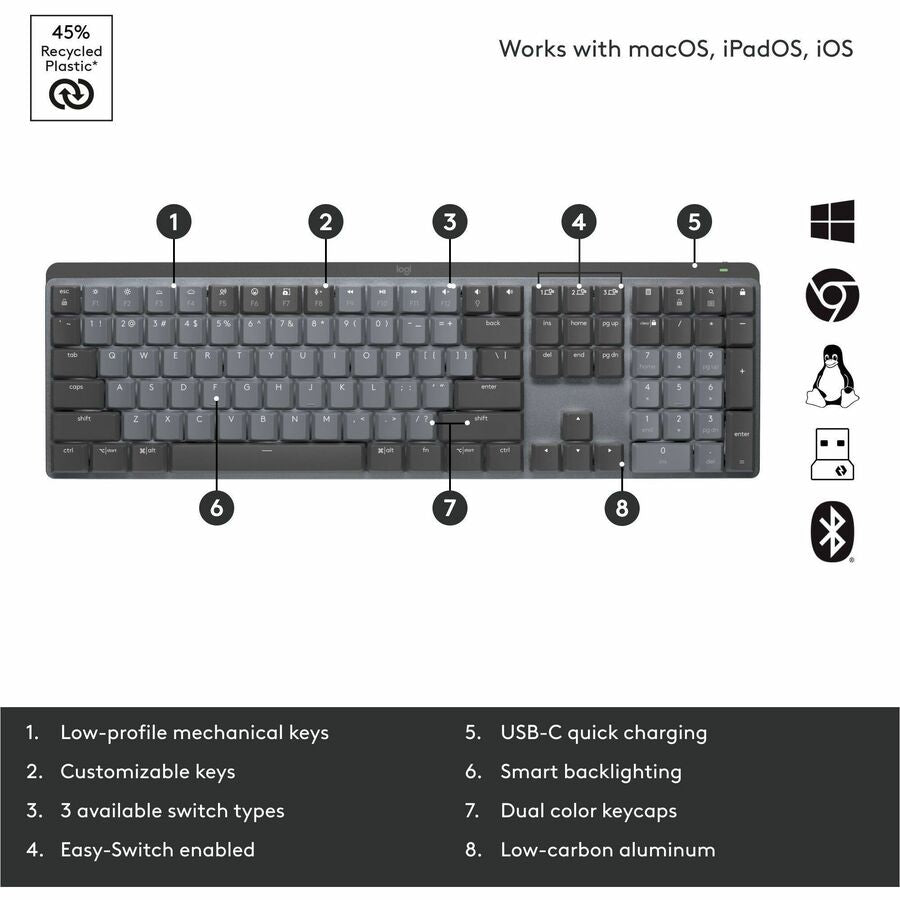 Alternate-Image6 Image for Logitech MX Mechanical Wireless Illuminated Performance Keyboard, Clicky Switches, Backlit Keys, Bluetooth