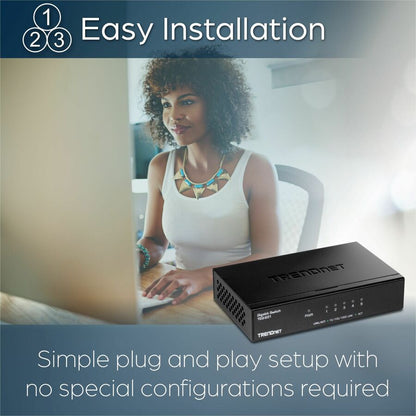 Alternate-Image5 Image for TRENDnet 5-Port Gigabit Desktop Switch, TEG-S51, 5 x Gigabit RJ-45 Ports, 10Gbps Switching Capacity, Fanless Design, Metal Enclosure, Lifetime Protection, Black