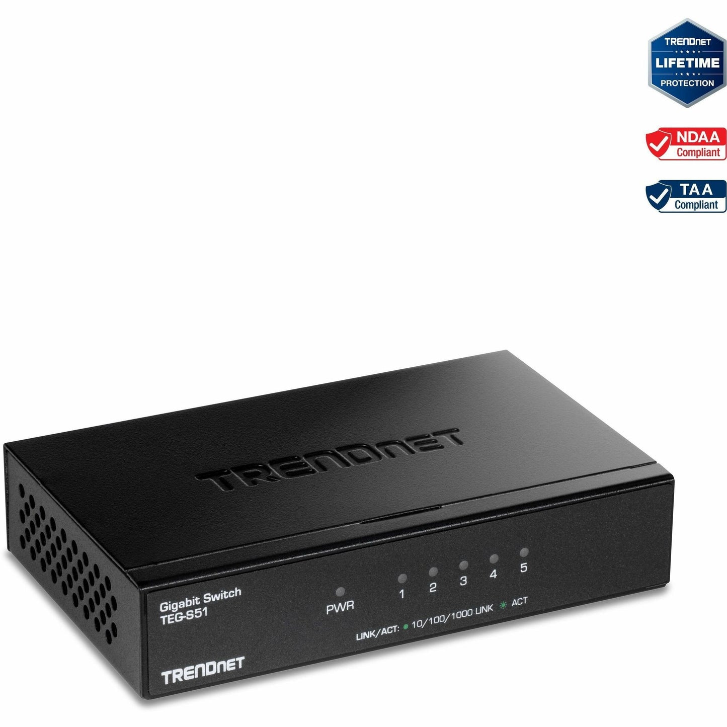 Main Image for TRENDnet 5-Port Gigabit Desktop Switch, TEG-S51, 5 x Gigabit RJ-45 Ports, 10Gbps Switching Capacity, Fanless Design, Metal Enclosure, Lifetime Protection, Black